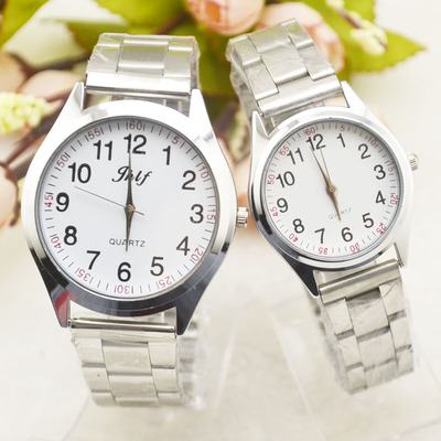 手表经典大数字放水中老年钢带