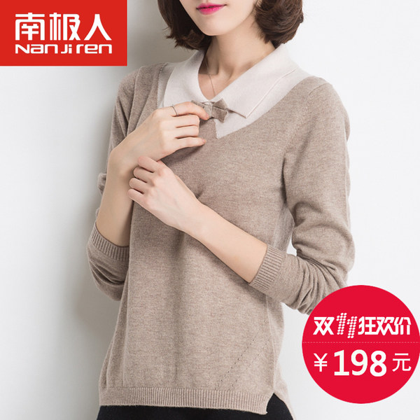 南极人 100%美利奴 女式羊毛衫 ￥168包邮（￥288-120）2色可选