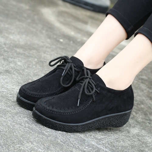 老北京布鞋女韩版松糕跟豆豆