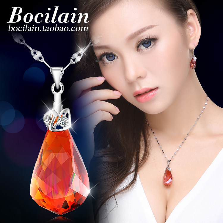 奥地利水晶精致闪亮吊坠S925银项链锁骨链本命年简约时尚红色项链