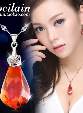 红色吊坠锁骨链女奥地利水晶