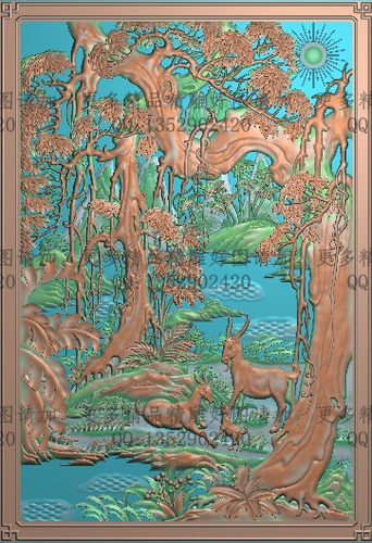 高清精雕图灰度图浮雕图雕刻图精品三阳开泰挂屏725x1055新款特价