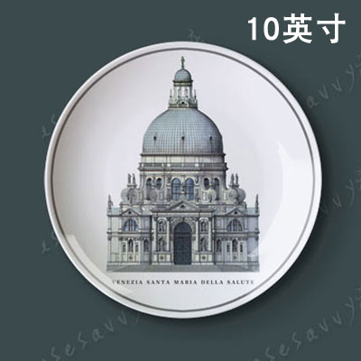 10英寸手绘风格北欧现代建筑装饰盘子墙壁挂盘圣殿教堂陶瓷盘摆件