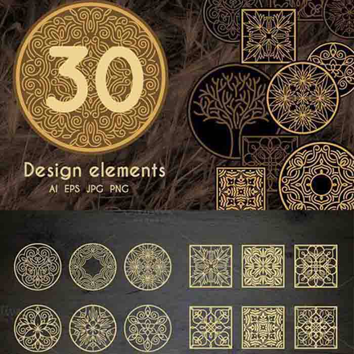 [347]唯美繁复欧式花纹边框圆形正方形几何图AI矢量设计素材+PNG