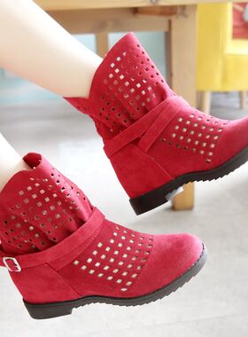 洞洞鞋灰色镂空靴大码44 45 46 47码皮带扣内增高短靴子大码44