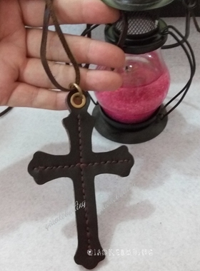 原创十字架纯手工制作真皮挂坠