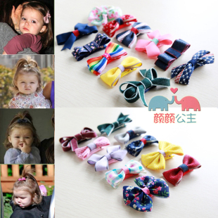 儿童小蝴蝶结发饰欧美安全包布发夹子女童头饰品宝宝发卡公主边夹
