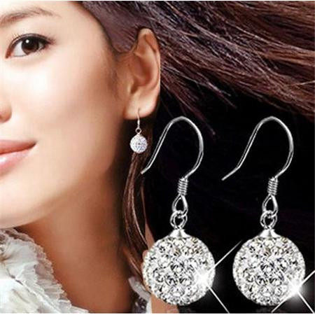 香巴拉钻球耳钉耳环明星同款长耳坠 女吊坠流行饰品正品925 纯银