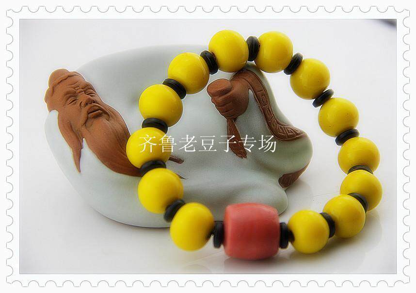 老琉璃珠子13mm鸡油黄姜黄老料珠佩珠佛珠DIY散珠琉璃手链