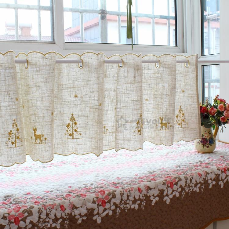 小麋鹿成品咖啡帘刺绣短帘橱帘柜帘门帘隔断帘厨房小窗帘穿杆半帘