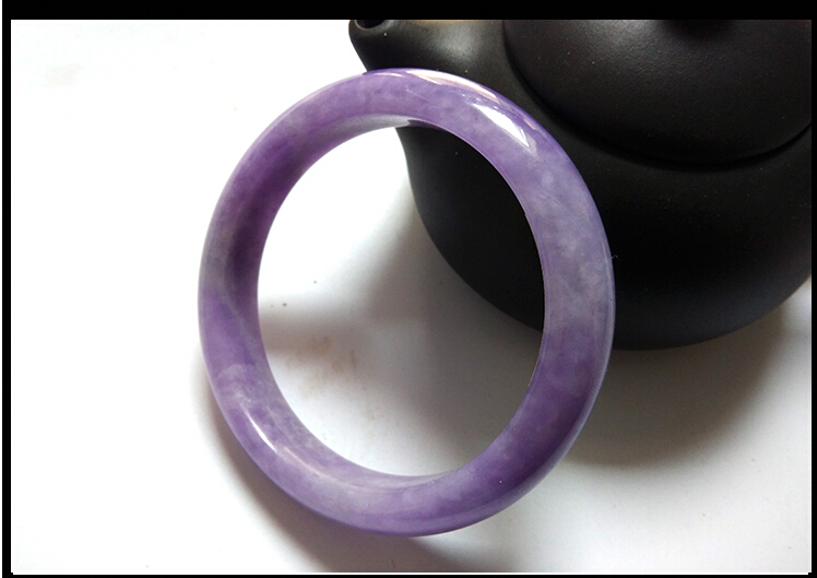 翡翠色玉石手镯老坑通透水润紫罗兰阳飘花玉手镯手链简约款手串女