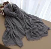 棉麻围巾女士文艺纯色春秋冬季 学生休闲披肩两用旅游 灰色百搭长款