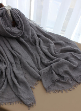 棉麻围巾女士文艺纯色春秋冬季灰色百搭长款学生休闲披肩两用旅游