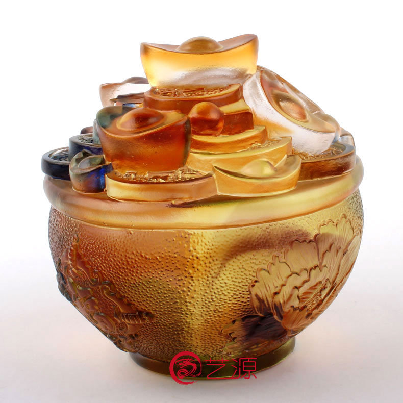 琉璃家财万贯招财进宝聚宝盆工艺品摆件风水供奉旺财开业庆典乔迁