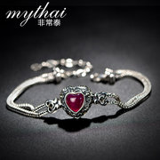 925 Thai pale rose colour corundum love vintage original European and American female Thai silver bracelet fashion jewelry