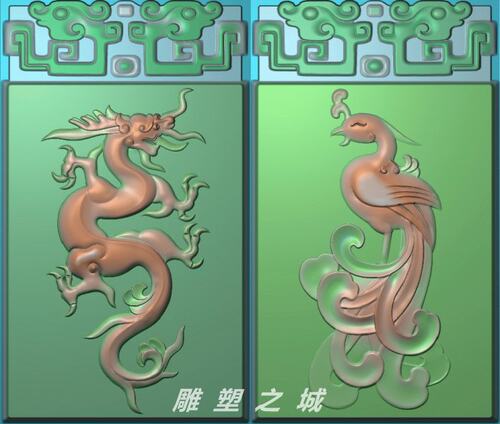 精雕图 灰度图 浮雕图  JDP文件 玉雕龙凤对牌2