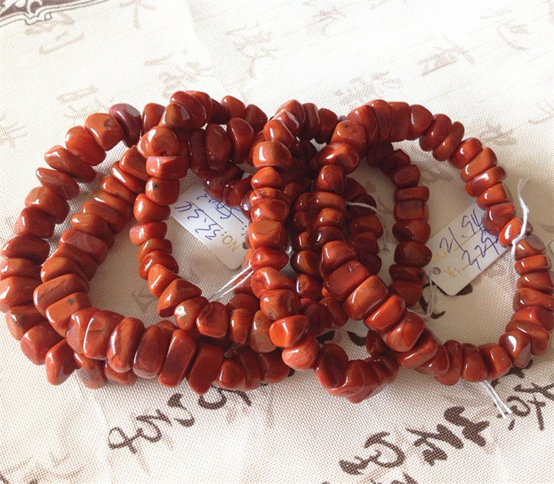 天然九口南红玛瑙柿子红火焰纹手串  随形玉石不规则念珠手链