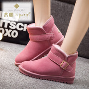 Puqi 2015 snow boots women's winter tide short tube belt buckle Korean version with warm short boot women flat shoes