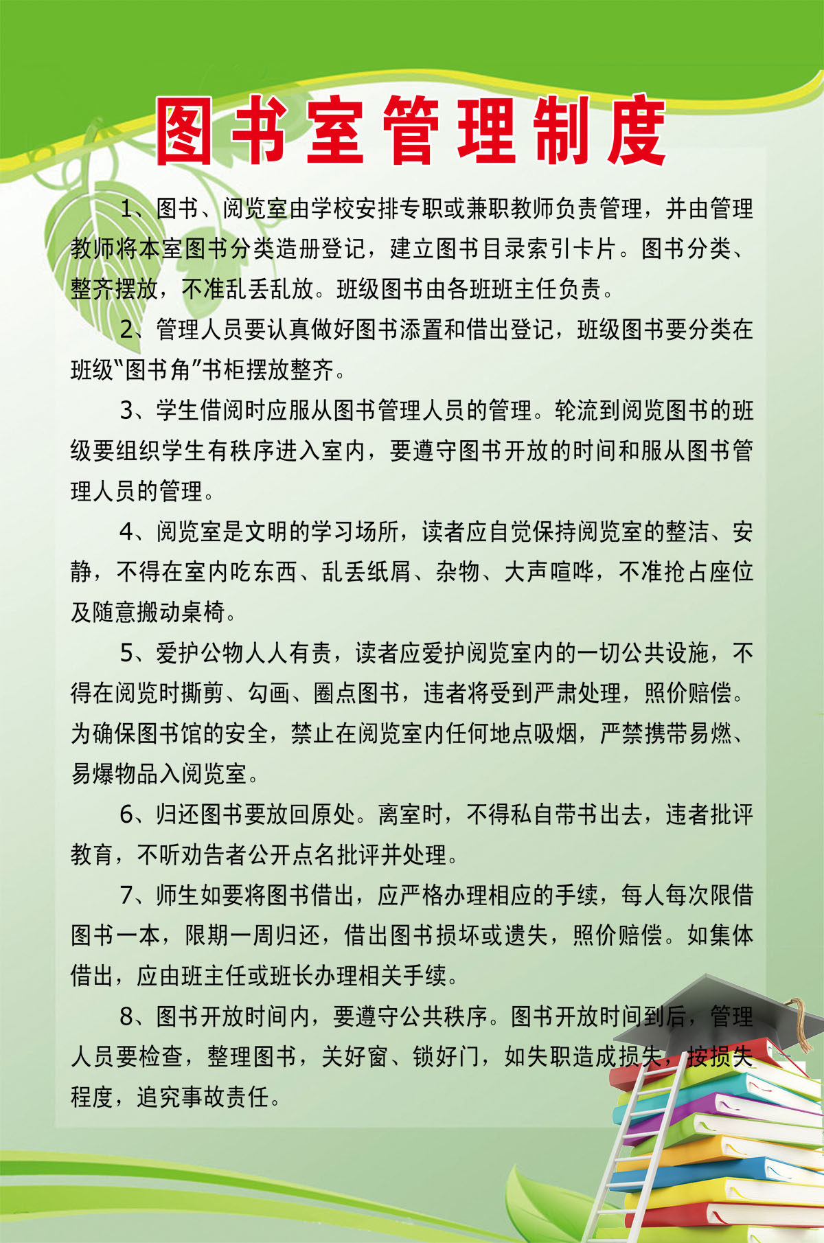 748海报印制展板写真喷绘106企业公司单位学校图书室管理制度