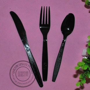 一次性刀叉西餐叉子刀子勺子批发7寸加厚牛排披萨黑色塑料刀叉勺