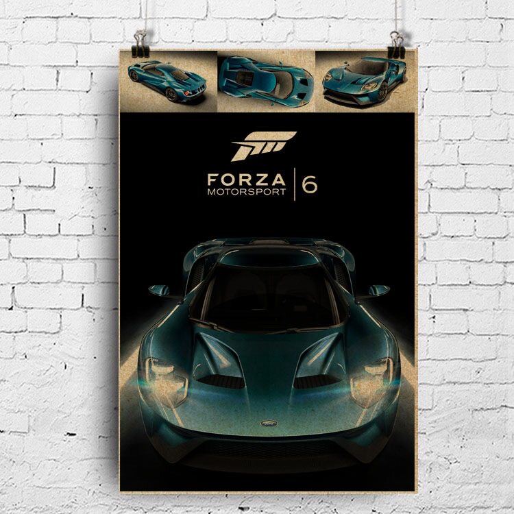 极限竞速 forza 6 赛车游戏宣传画 网吧装饰复古牛皮纸游戏海报