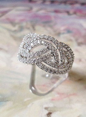 韩国时尚风微镶满钻18K金戒指