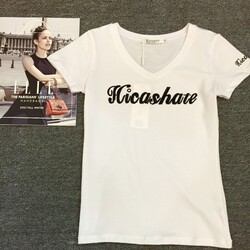 Футболка с короткими рукавами Kamaya, лето 2017, простая рубашка с буквенным принтом, универсальная утягивающая тонкая облегающая рубашка с v-образным вырезом, женский тренд