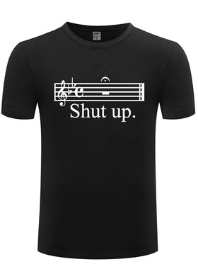2017新款外贸男式短袖T恤 Music Shut Up 音乐音符 搞笑创意新奇