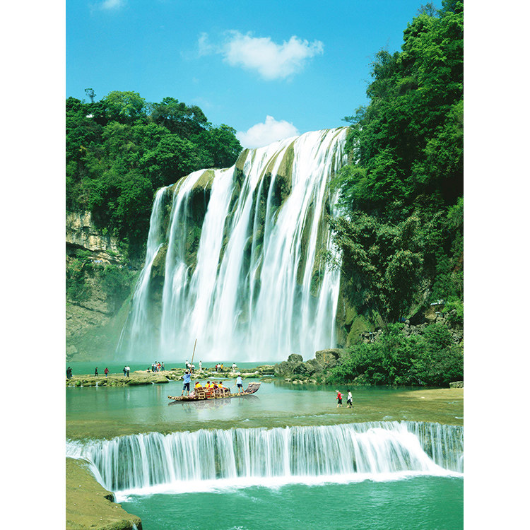 山水风景画黄果树瀑布海报流水生财美景图客厅挂画办公室装饰墙画