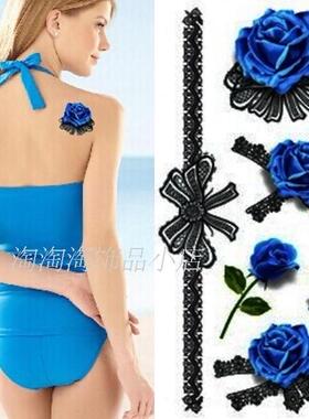 新款3D蓝色玫瑰花黑色蝴蝶结潮流款女15包邮