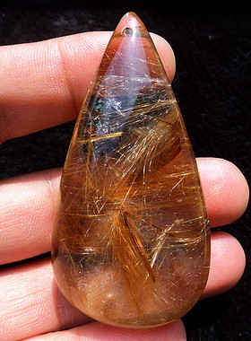 晶山角天然金发晶顺发晶大水滴吊坠毛衣链坠68×36×21mm68.2g