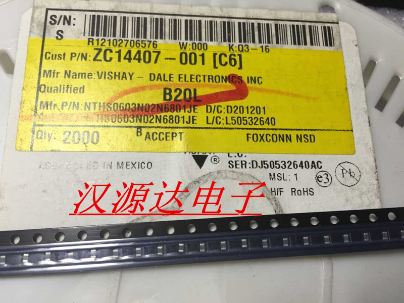 nths0603n02n6801je vishay厂贴片热敏电阻0603 6.8k 5% b值3477