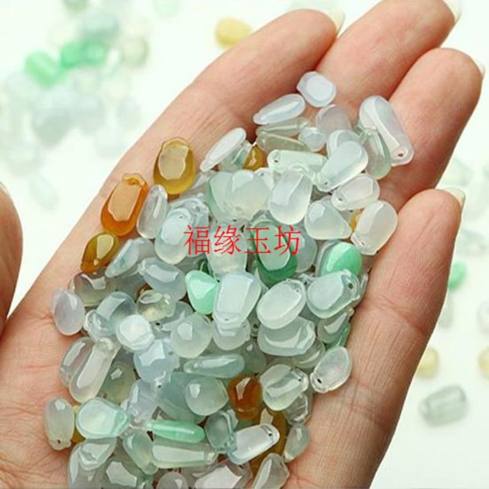 A货冰种三彩翡翠钱袋散件发一手货DIY玉饰品配件编织辅料