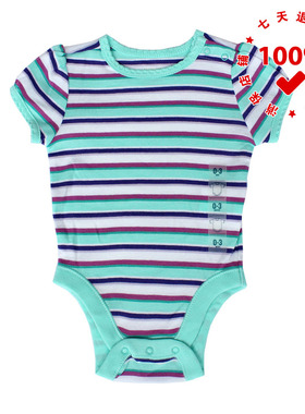 正品美国老海军OLD NAVY绿色条纹短袖婴幼儿连体衣长款包屁纯棉