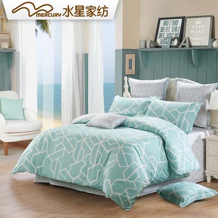 水星家纺 全棉简约小清新几何条纹印花四件套 品格宣言 【预售】
