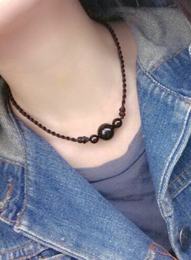 民族风红玛瑙彩绘琉璃短款锁骨链