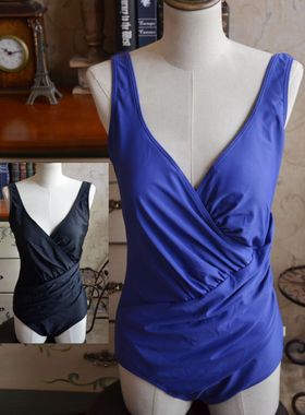 041523欧美原单Tweka 多色入多层褶皱优雅保守显瘦双肩连体泳衣