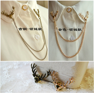 金色青古铜圣诞麋鹿头领针领链胸针西装衬衫衣扣夹子男女时尚潮小
