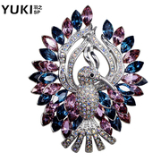 YUKI Crystal brooch women France high chest flowers scarf buckle Peacock brooch accessories giving your girl a gift