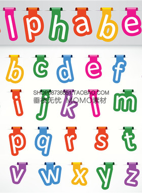 A2893矢量彩色边夹子风格英文字母 AI设计素材