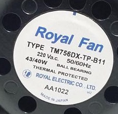 原装ROYAL FAN TM756DX-TP-B11 220V 43/40W全金属机风扇17cm