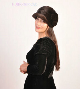 新款时尚水貂皮草帽子整貂皮五瓣花礼帽 秋冬季保暖帽女款遮阳帽