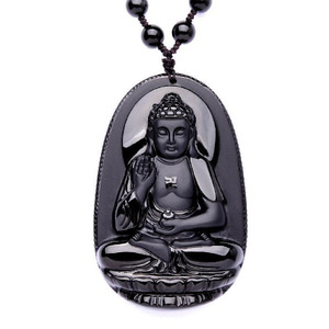 天然黑曜石大日如来吊坠 属羊属猴本命佛 生肖羊猴守护神挂坠