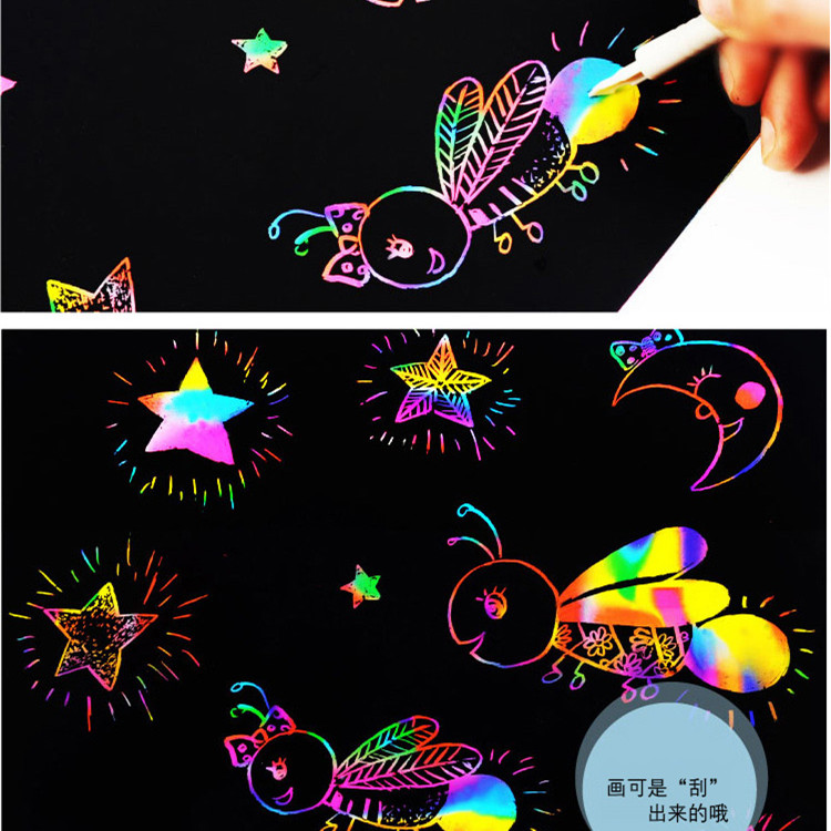 儿童刮画材料纸刮刮画绚丽多彩画儿刮画纸配刮棒10张1套