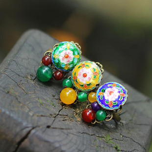 民族风景泰蓝戒指食指可调女玛瑙花朵复古宫廷装饰品夸张优雅百搭