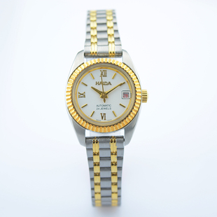 海达手表圆形间金镶钻复古简单时尚自动机械女表库存全新