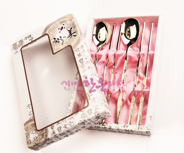 韩国原装进口福字金色筷子勺/结婚礼品/旅游礼品/两双/HE-KS1010