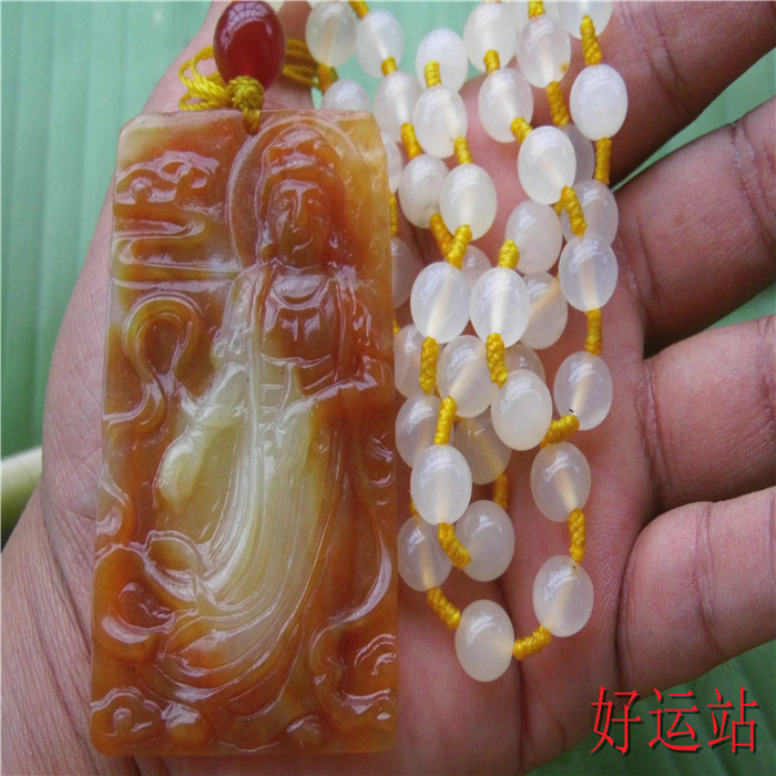 促销新款黄龙玉观音吊坠玉佩玉石项链宝石挂件手工玉饰品珠宝首饰