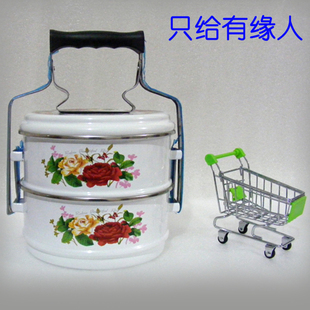 搪瓷双层饭盒便当学生容量保温鲜碗 不锈乐食扣泡面大号带盖日式