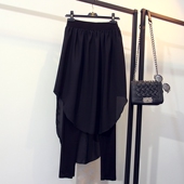 裙 欧美风不规则雪纺拼接打底假两件小脚裤 大码 个性